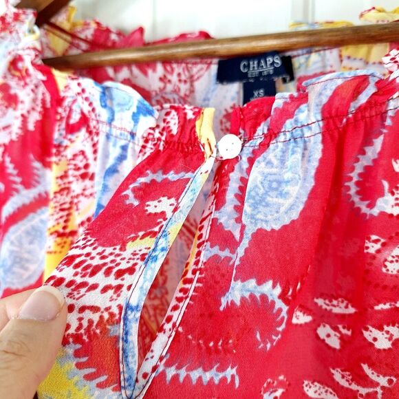 Chaps Colorful Sheer Paisley Peasant Boho Bohemian Blouse Sz XS - Picture 5 of 13